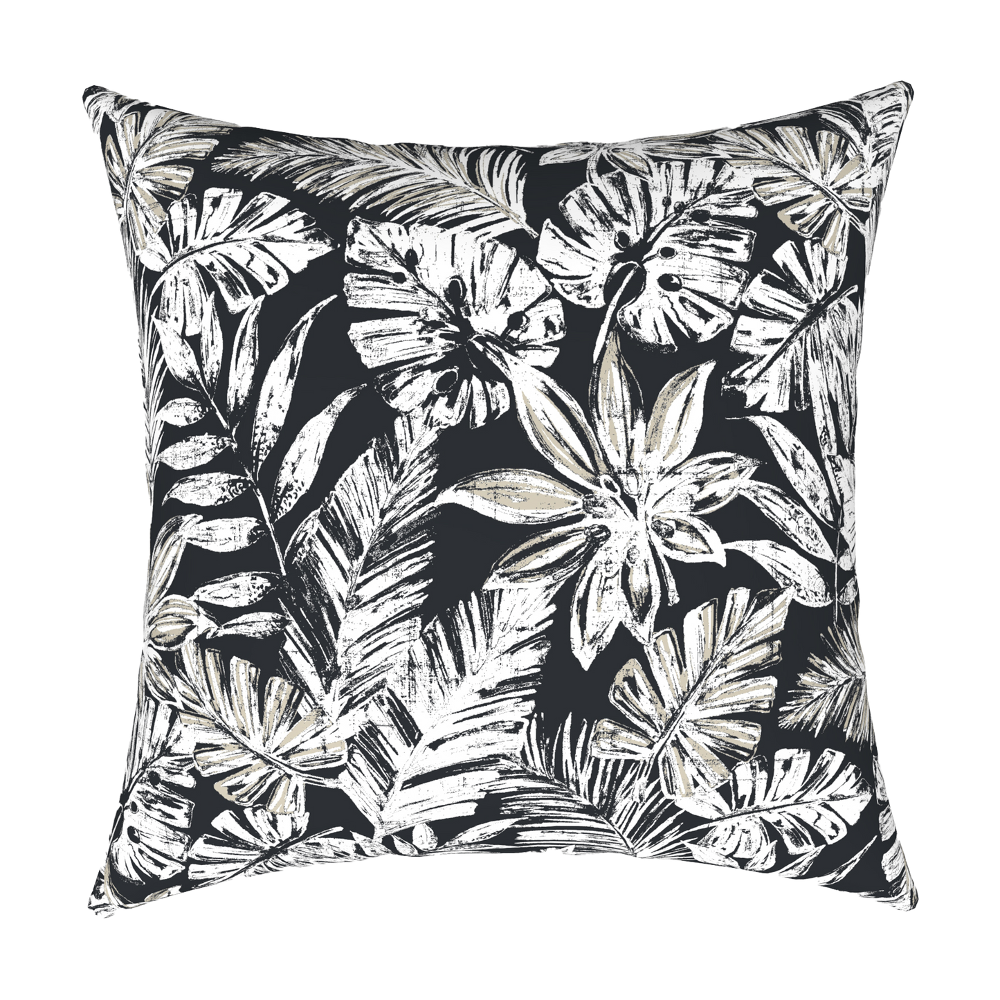 50x50cm black leaf print outdoor cushion