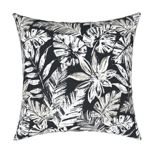 50x50cm black leaf print outdoor cushion