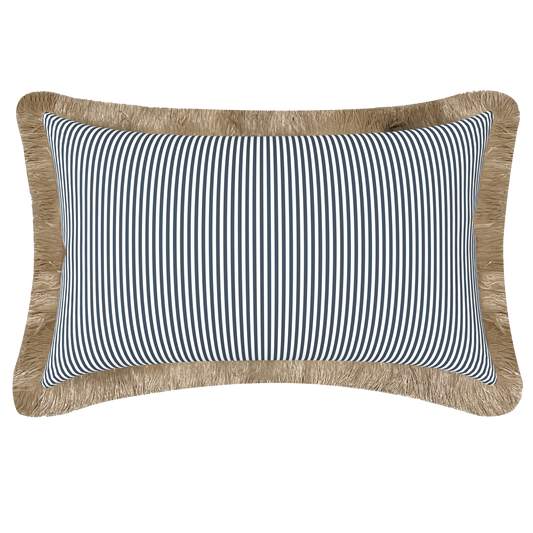 Tahiti Marine Stripe - 30x50cm Fringed Outdoor Cushion