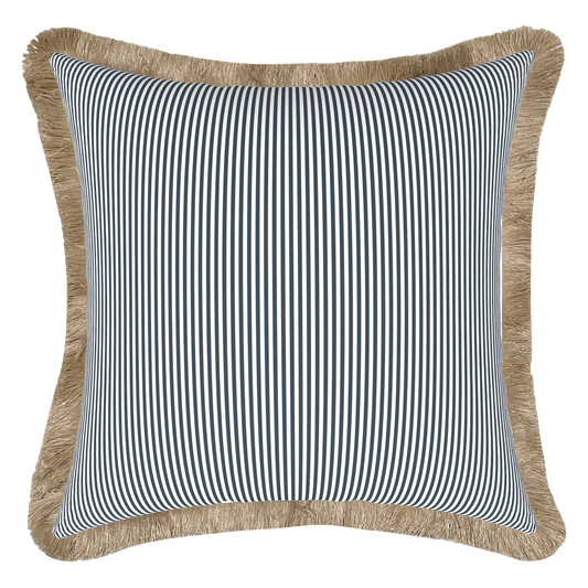 Tahiti Marine Stripe - 50x50cm Fringed Outdoor Cushion